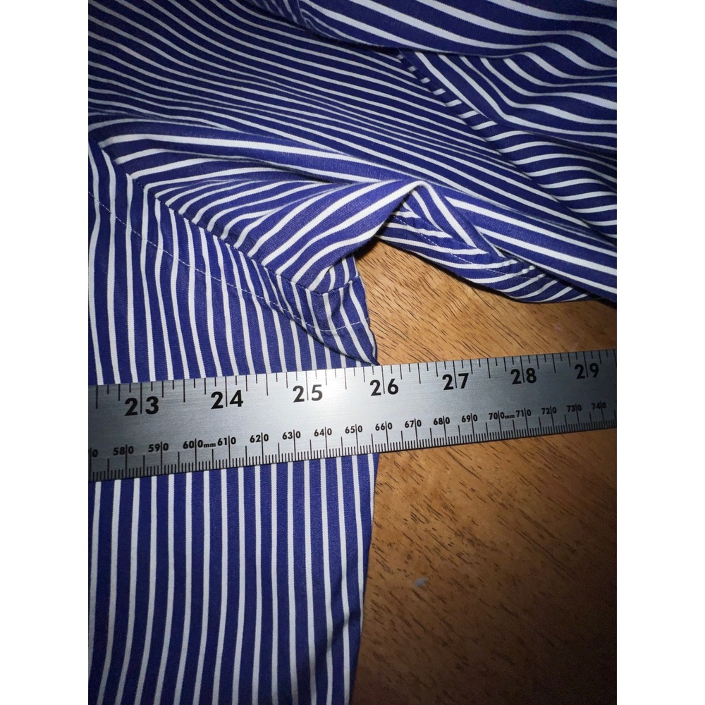Ralph Lauren Mens Classic Fit Striped Button Down Shirt Navy Blue White 17 34/35 - Picture 6 of 7